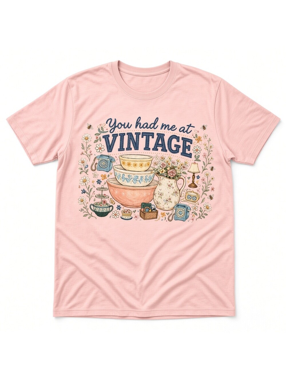 4Pcs 10 Inch Vintage Mixing Bowls Floral DTF Iron On Shirt Decal